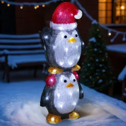 Déco Et Objet Lumineux|JJA Pingouins lumineux solaire 50 LED (H49 cm) Les copains clignotants Blanc froid Gris