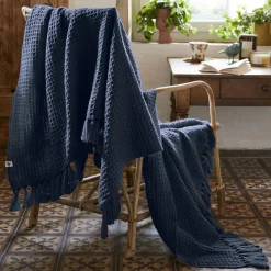 Plaid Et Jeté|Couvre-Lit Et Édredon|L'EFFET PAPILLON Plaid canapé matière recyclée (130 x 160 cm) Gabin Bleu nuit