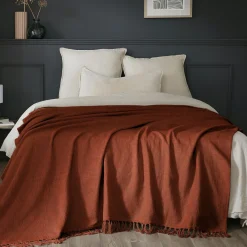 Plaid Et Jeté|Couvre-Lit Et Édredon|L'EFFET PAPILLON Plaid coton (180 x 220 cm) Sixtine Terracotta