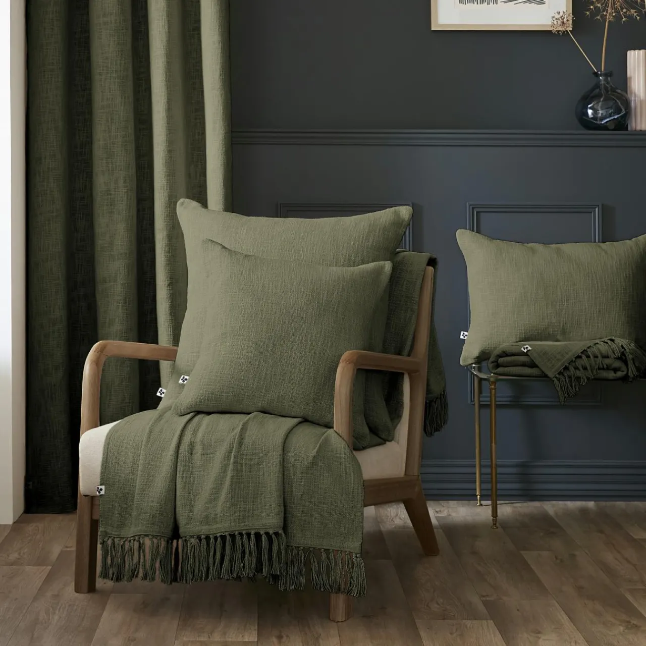 Plaid Et Jeté|L'EFFET PAPILLON Plaid coton (130 x 160 cm) Sixtine Vert romarin