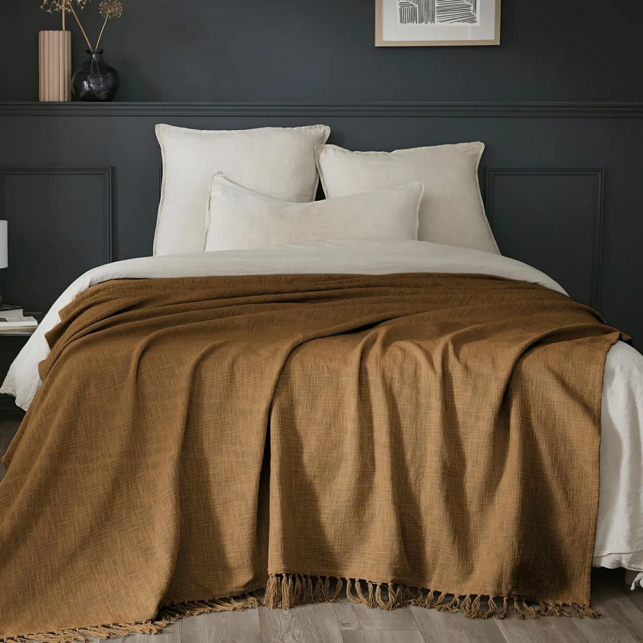 Plaid Et Jeté|Couvre-Lit Et Édredon|L'EFFET PAPILLON Plaid coton (180 x 220 cm) Sixtine Camel