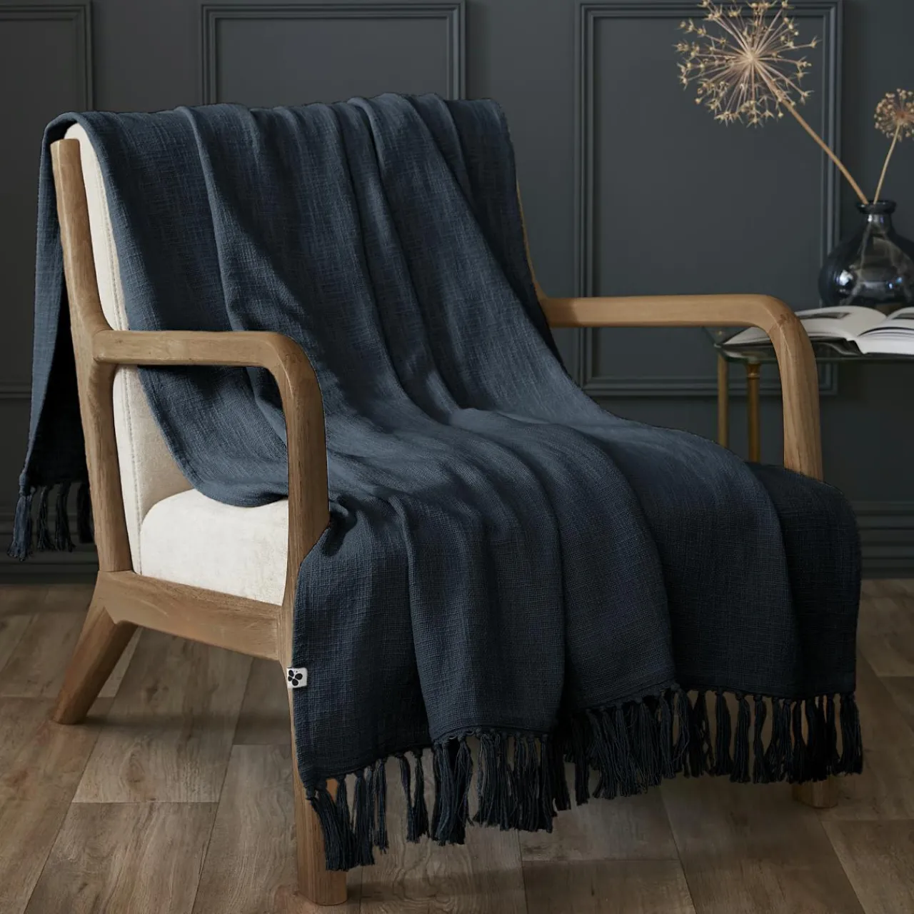 Plaid Et Jeté|L'EFFET PAPILLON Plaid coton (130 x 160 cm) Sixtine Bleu nuit