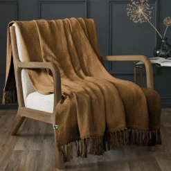 Plaid Et Jeté|L'EFFET PAPILLON Plaid coton (130 x 160 cm) Sixtine Camel