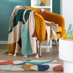 Plaid Et Jeté|STOF Plaid coton recyclé (125 x 150 cm) Blokken Multicolore