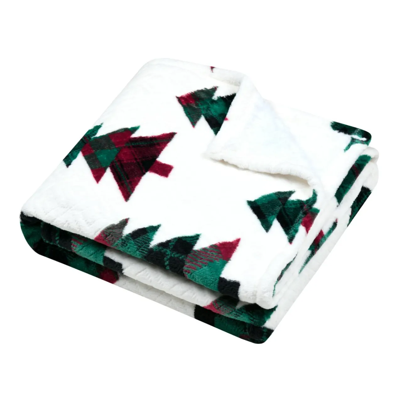 Plaid, Coussin Et Tapis De Noël|STOF Plaid de Noël en flanelle (130 x 160 cm) Forêt de sapin Blanc et Vert