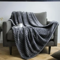 Plaid Et Jeté|EMINZA Plaid doux (125 x 150 cm) Dune Gris Anthracite