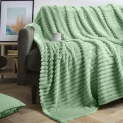 Plaid Et Jeté|EMINZA Plaid doux (180 x 220 cm) Dune Vert sauge