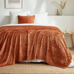 Plaid Et Jeté|EMINZA Plaid doux flanelle (220 x 240 cm) Flore Cuivre