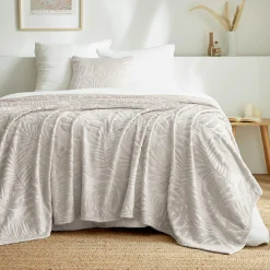 Plaid Et Jeté|EMINZA Plaid doux flanelle (180 x 230 cm) Flore Ecru