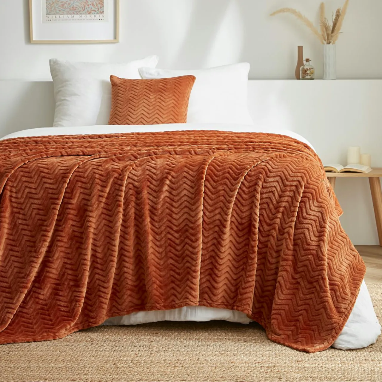 Plaid Et Jeté|EMINZA Plaid doux flanelle (180 x 230 cm) Zag Cuivre