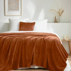 Plaid Et Jeté|EMINZA Plaid doux flanelle (220 x 240 cm) Didou Cuivre