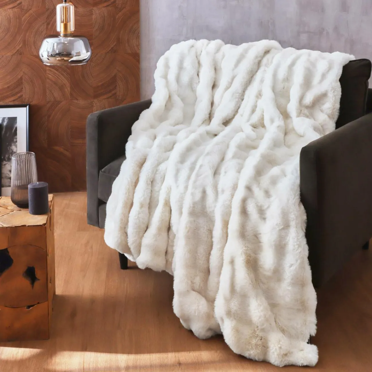 Plaid Et Jeté|EMINZA Plaid fausse fourrure (180 x 220 cm) Toronto Ivoire