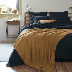 Plaid Et Jeté|Couvre-Lit Et Édredon|EMINZA Plaid gaze de coton (180 x 220 cm) Gaïa Camel