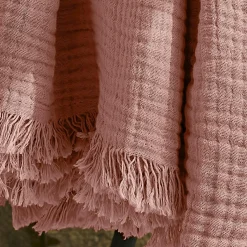Plaid Et Jeté|Couvre-Lit Et Édredon|EMINZA Plaid gaze de coton (180 x 220 cm) Gaïa Rose Pêche