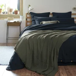 Plaid Et Jeté|Couvre-Lit Et Édredon|EMINZA Plaid gaze de coton (180 x 220 cm) Gaïa Vert romarin