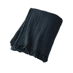 Plaid Et Jeté|Couvre-Lit Et Édredon|EMINZA Plaid gaze de coton (130 x 160 cm) Gaïa Bleu nuit