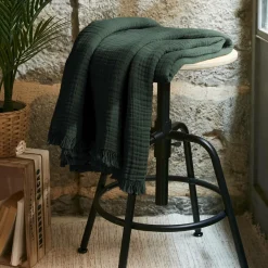Plaid Et Jeté|EMINZA Plaid gaze de coton (130 x 160 cm) Gaïa Vert sapin