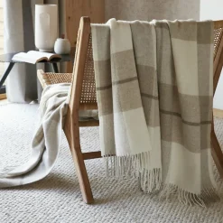 Plaid Et Jeté|Couvre-Lit Et Édredon|L'EFFET PAPILLON Plaid laine naturelle (140 x 200 cm) Marius Beige