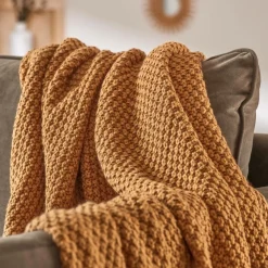 Plaid Et Jeté|EMINZA Plaid tricot (125 x 150 cm) Tessa Camel