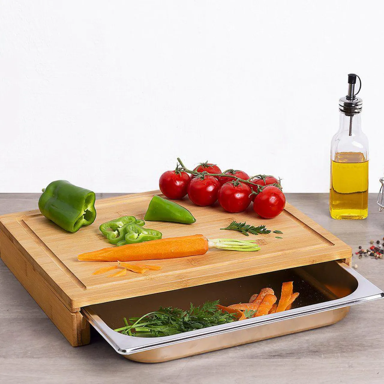 Egouttoir, Planche À Découper|ATMOSPHERA Planche à découper avec bac récupérateur (35 x 28 cm) naturel Bois