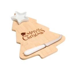 Vaisselle De Noël|KOOPMAN Plateau à fromage avec couteau (32 x 24 cm) Merry Christmas Naturel
