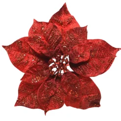 Décoration De Sapin|KAEMINGK Poinsettia de Noël pailletée sur clip (D26 cm) Glit Rouge