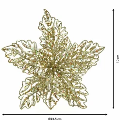 Décoration De Sapin|KAEMINGK Poinsettia de Noël paillettes sur clip (D23,5 cm) Or