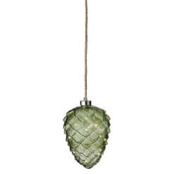 Déco Et Objet De Noël|Déco Et Objet Lumineux|KAEMINGK Pomme de pin lumineuse en verre à piles 15 LED (H21 cm) Vintage Thé /blanc chaud Vert