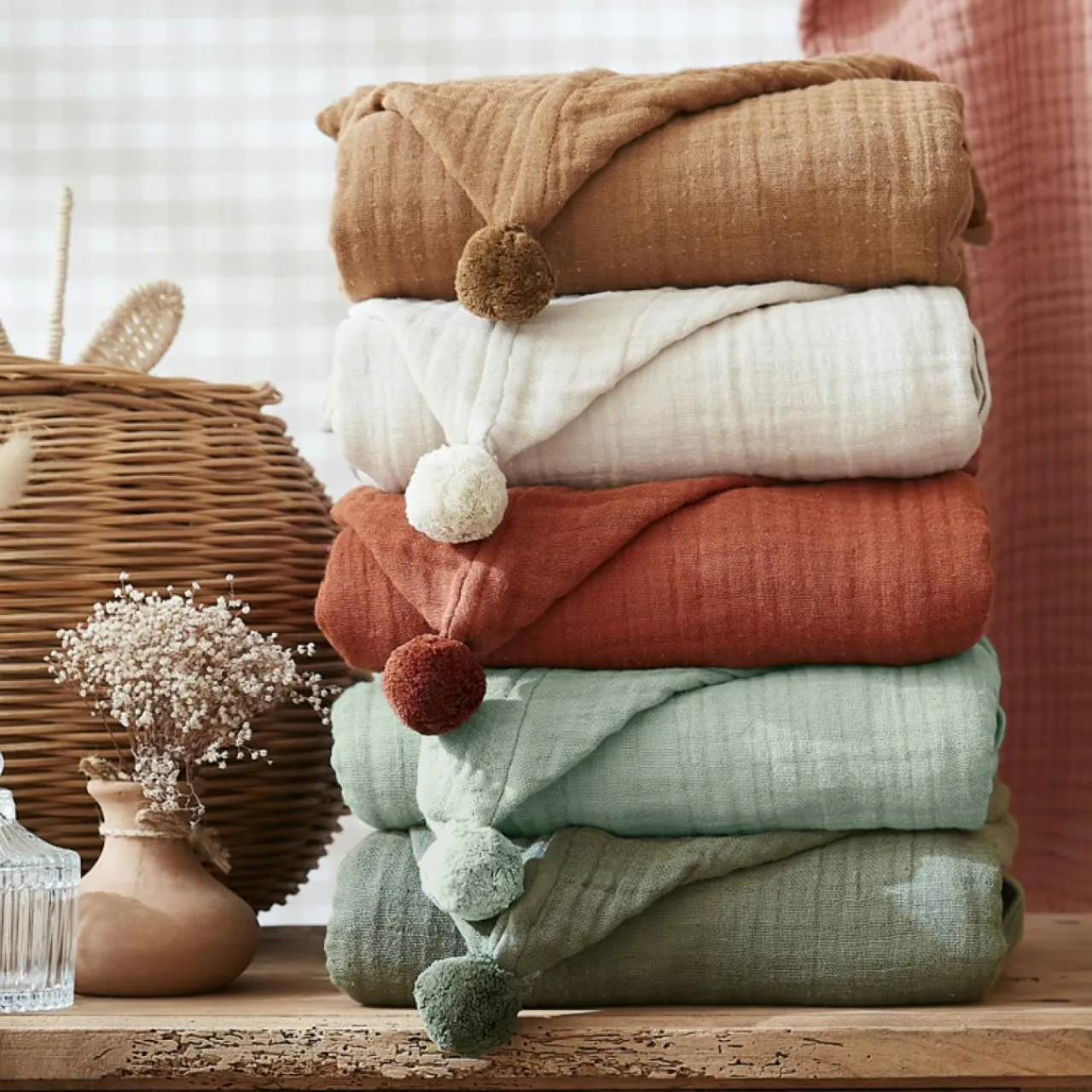 Coussin Et Plaid Enfant|Coussin Et Plaid Enfant|EMINZA Poncho de bain enfant gaze de coton 2/5 ans Gaïa Vert Eucalyptus