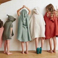 Coussin Et Plaid Enfant|Coussin Et Plaid Enfant|EMINZA Poncho de bain enfant gaze de coton 2/5 ans Gaïa pampa Beige