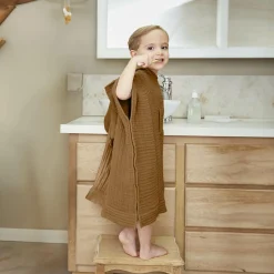 Coussin Et Plaid Enfant|Coussin Et Plaid Enfant|EMINZA Poncho de bain enfant gaze de coton 6/10 ans Gaïa Camel