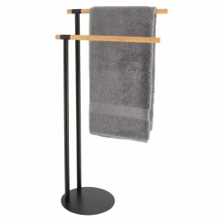Rangement Salle De Bain|TENDANCE Porte serviette 2 barres (H77 cm) Bambou Noir
