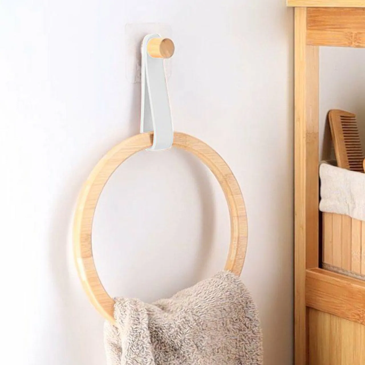 Rangement Salle De Bain|TENDANCE Porte serviette adhésif arrondi (D21 cm) Easy Chic Blanc