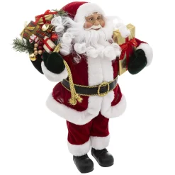 Père Noël, Animaux Et Personnage|FEERIC LIGHTS Père Noël déco Traditionnel velours (H45 cm) Félix et cadeaux Rouge