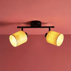 Applique|OSTARIA Rampe de spot 2 abat-jours métal et bois (L31 cm) Alaska Noir