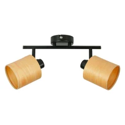 Applique|OSTARIA Rampe de spot 2 abat-jours métal et bois (L31 cm) Alaska Noir