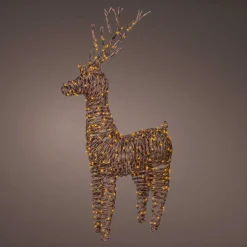 Père Noël, Animaux Et Personnage|Déco Et Objet Lumineux|EMINZA Renne lumineux 360 Micro LED (H104 cm) Dan résine tressée Brun et Blanc chaud Marron