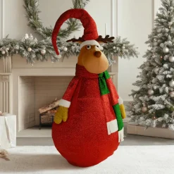 Personnage, Objet Grand Format|Père Noël, Animaux Et Personnage|KOOPMAN Renne lumineux à piles (H140 cm) Pliable pailleté Rouge