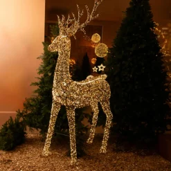 Personnage, Objet Grand Format|Déco Et Objet Lumineux|KAEMINGK Renne lumineux Géant 5200 Micro LED (H270cm) Fuzzle effet flash Blanc chaud Or