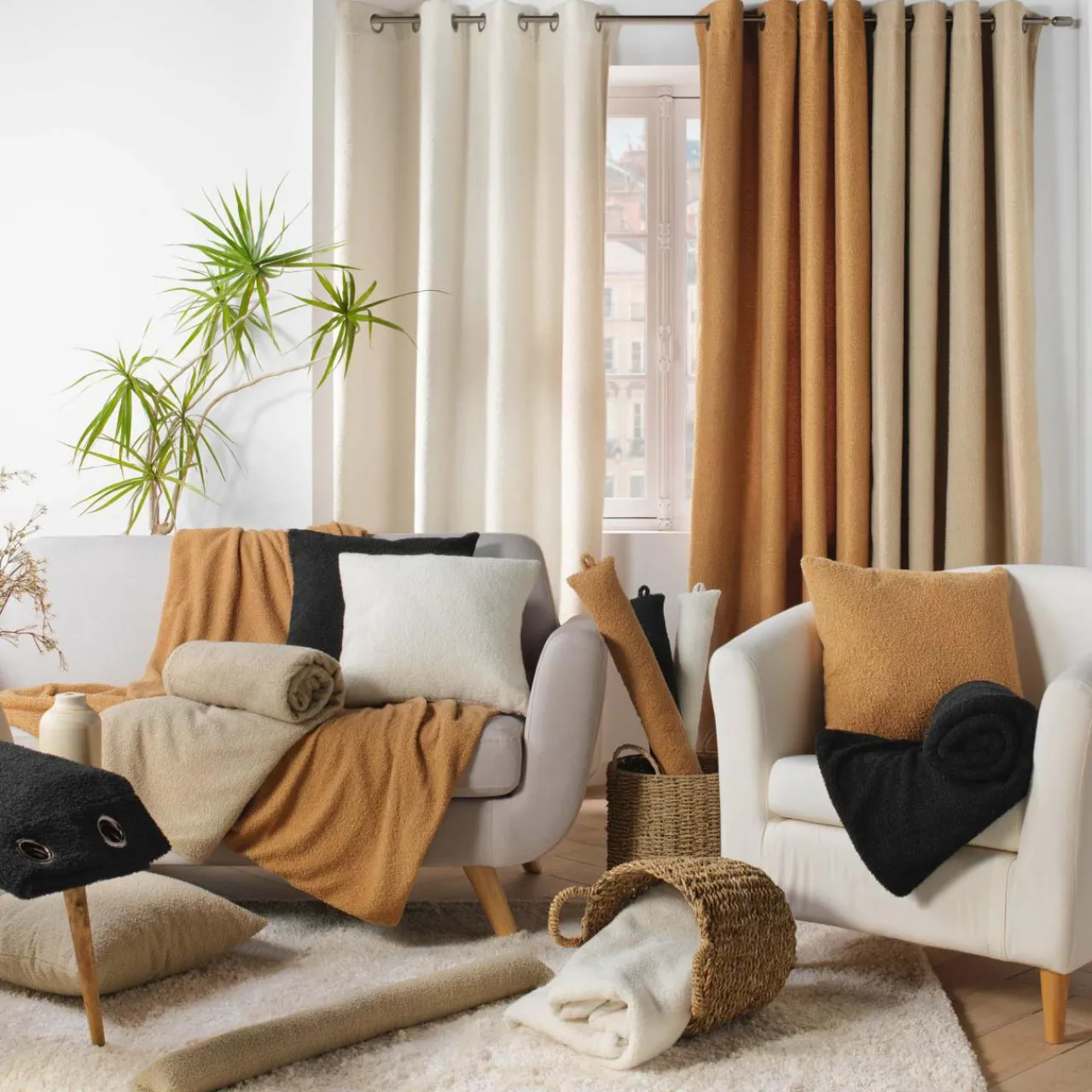 Rideau|douceur d'intu017drieur Rideau bouclette (140 x 240 cm) Wooly Ecru Beige