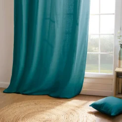 Rideau|EMINZA Rideau coton (140 x 260 cm) Pixel Bleu canard