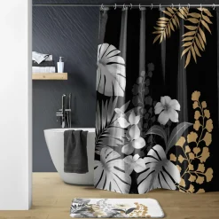 Accessoire Salle De Bain|Rideau De Douche|douceur d'intu017drieur Rideau de douche à anneaux (180 x 200 cm) Kelly Noir