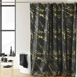Accessoire Salle De Bain|Rideau De Douche|douceur d'intu017drieur Rideau de douche effet marbre (180 x 200 cm) Aquamarbre Noir
