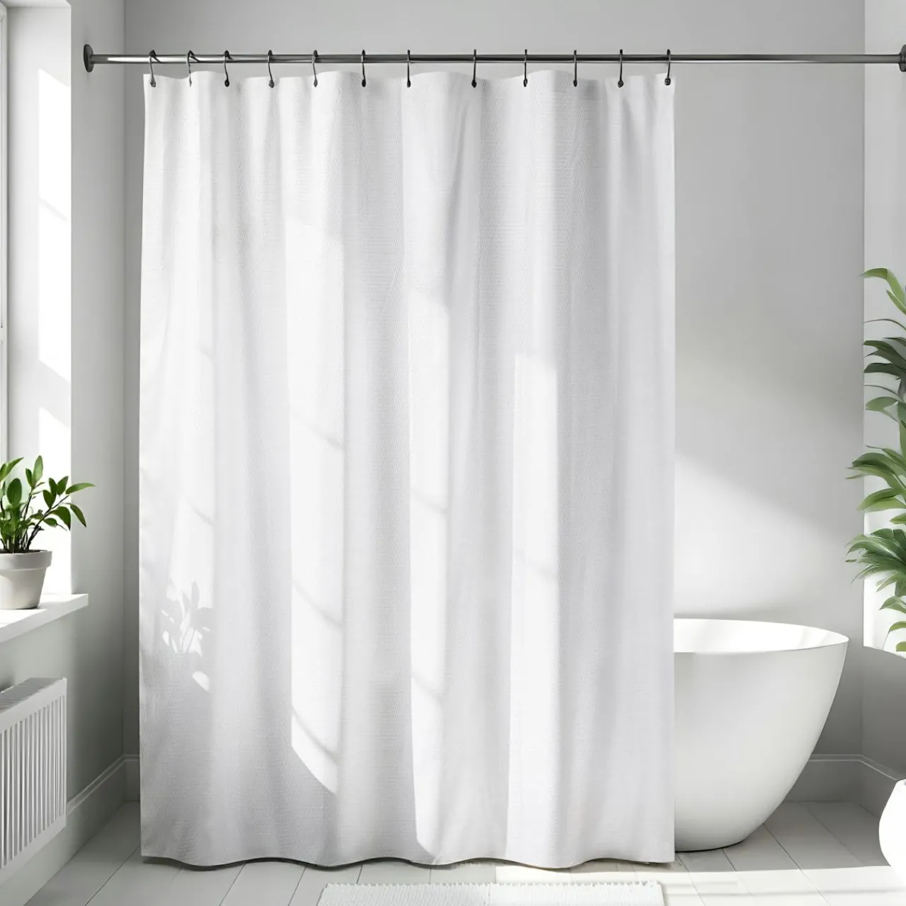 Accessoire Salle De Bain|Rideau De Douche|TENDANCE Rideau de douche en microfibre (180 x 200 cm) Gauffré Blanc