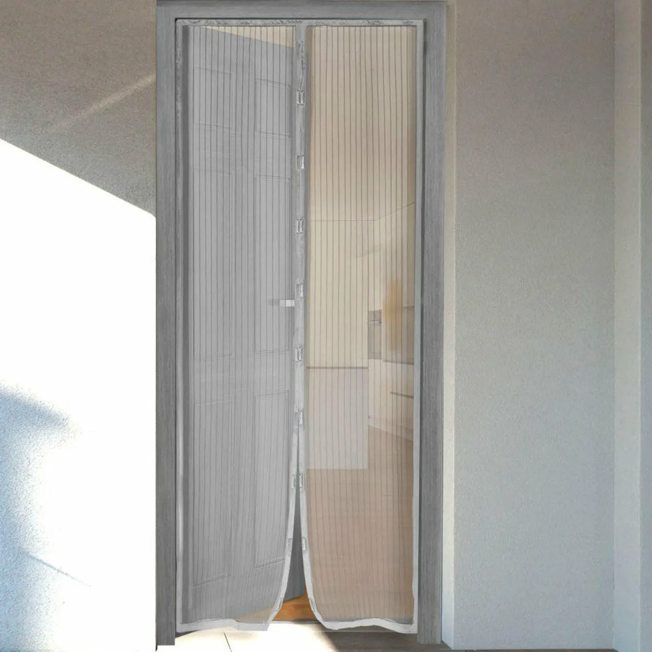 Moustiquaire|LUANCE Rideau de porte Moustiquaire (100 x H220 cm) Aimanté Gris