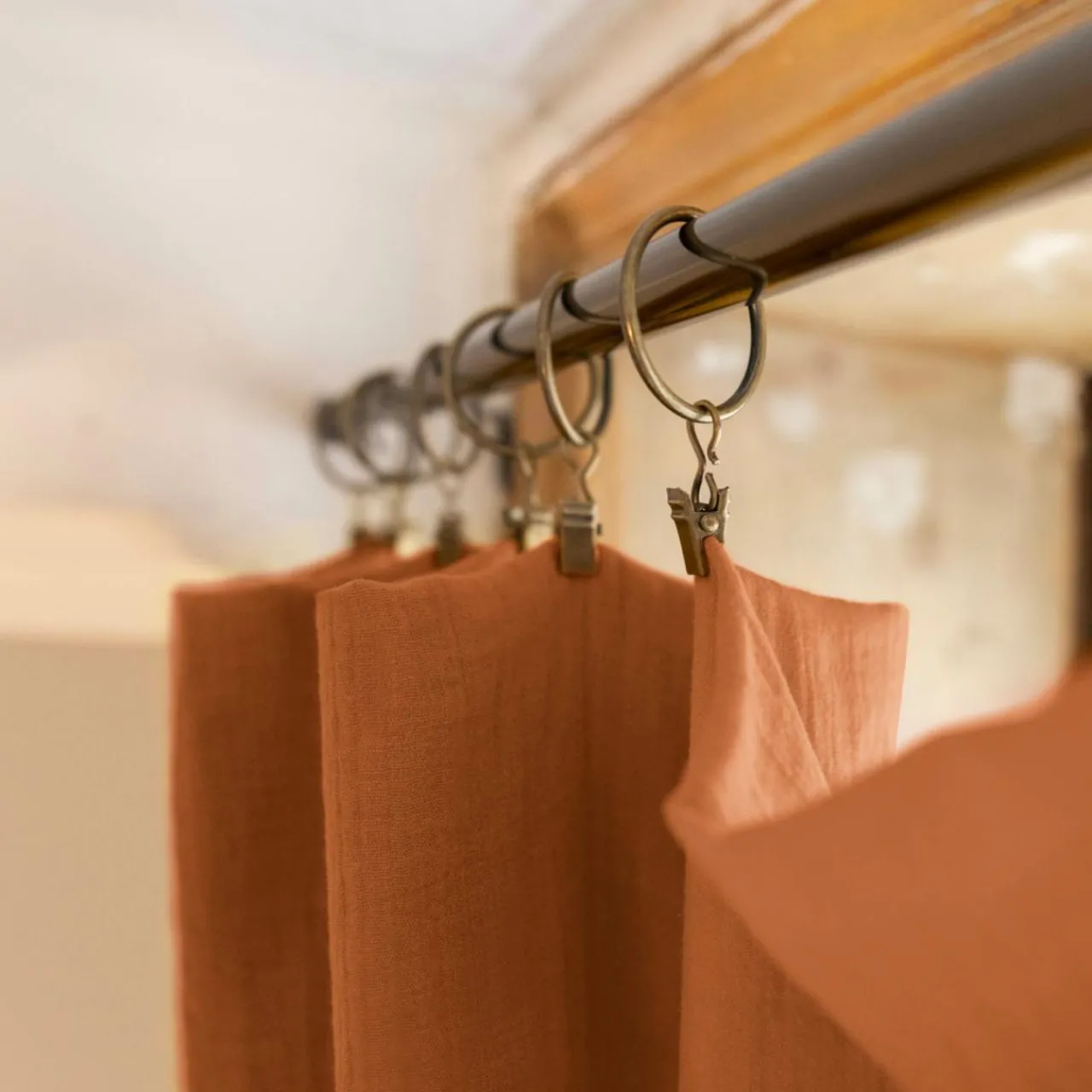 Rideau|EMINZA Rideau gaze de coton ajustable (140 x max 300 cm) Gaïa Abricot