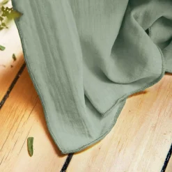 Rideau|EMINZA Rideau gaze de coton ajustable (180 x max 300 cm) Gaïa Vert Eucalyptus