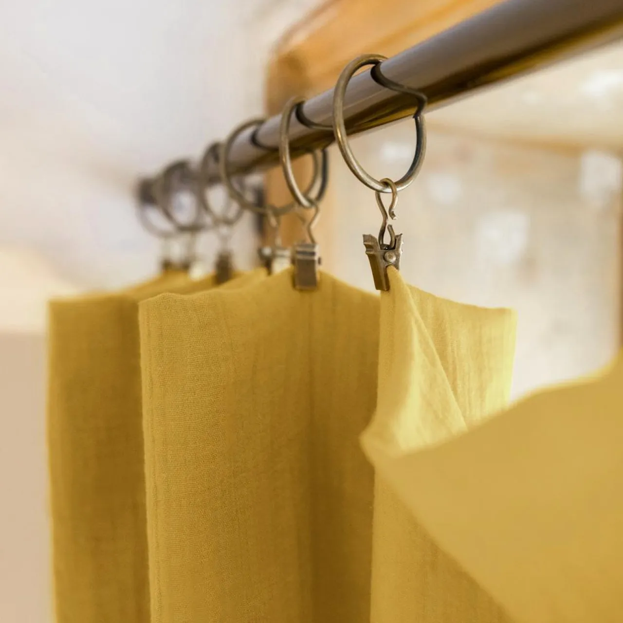 Rideau|EMINZA Rideau gaze de coton ajustable (140 x max 300 cm) Gaïa Jaune safran