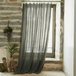 Rideau|EMINZA Rideau gaze de coton ajustable (180 x max 300 cm) Gaïa Vert romarin