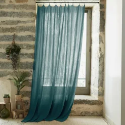 Rideau|EMINZA Rideau gaze de coton ajustable (140 x max 300 cm) Gaïa Bleu canard